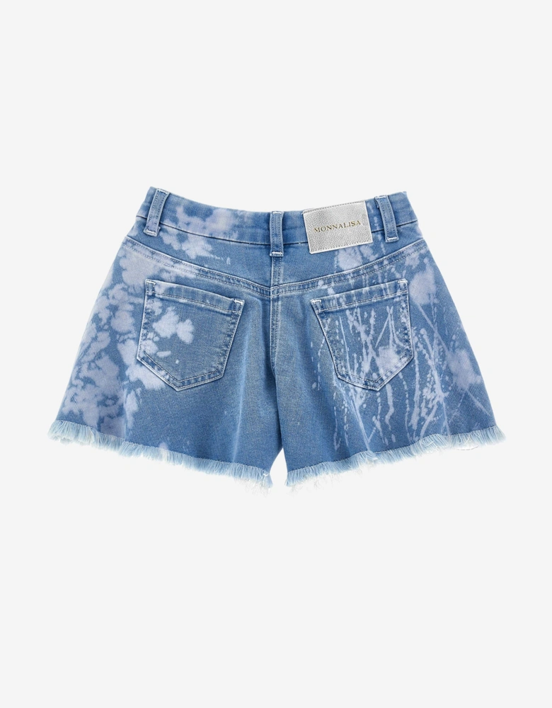 Girls Flower and Fruit Denim Shorts in Blue