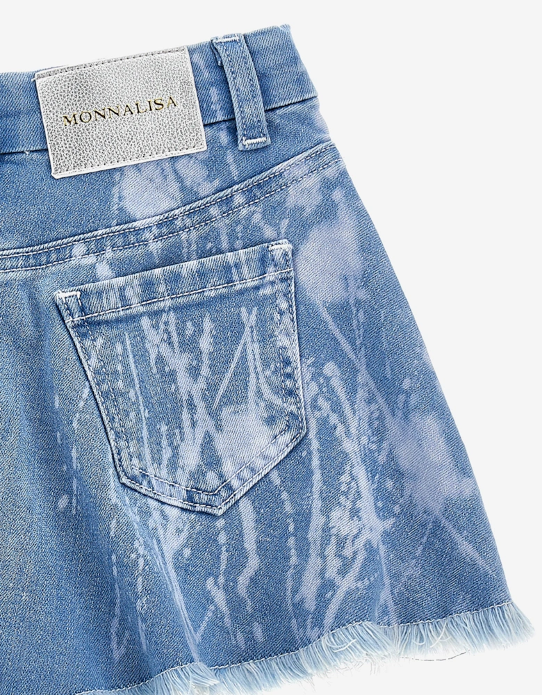 Girls Flower and Fruit Denim Shorts in Blue