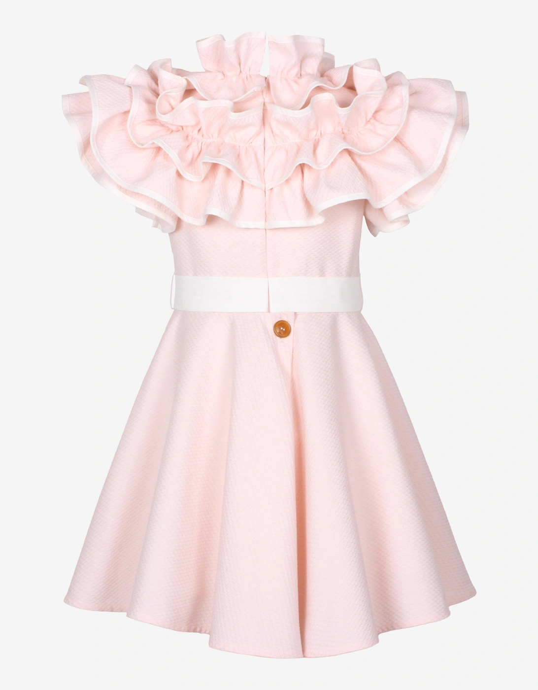 Girls Dotty Jacquard Frilly Glamour Dress in Pink