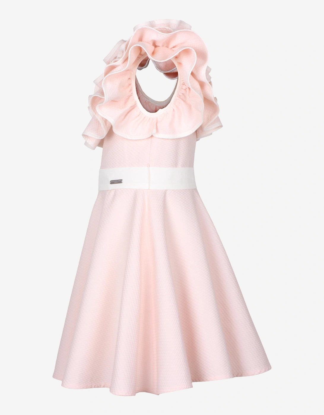 Girls Dotty Jacquard Frilly Glamour Dress in Pink