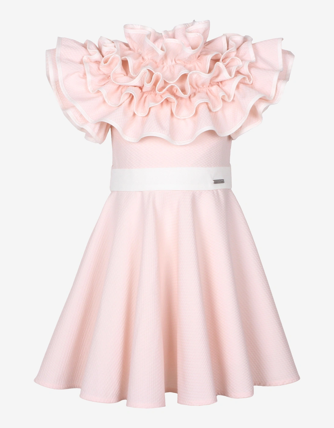 Girls Dotty Jacquard Frilly Glamour Dress in Pink, 5 of 4