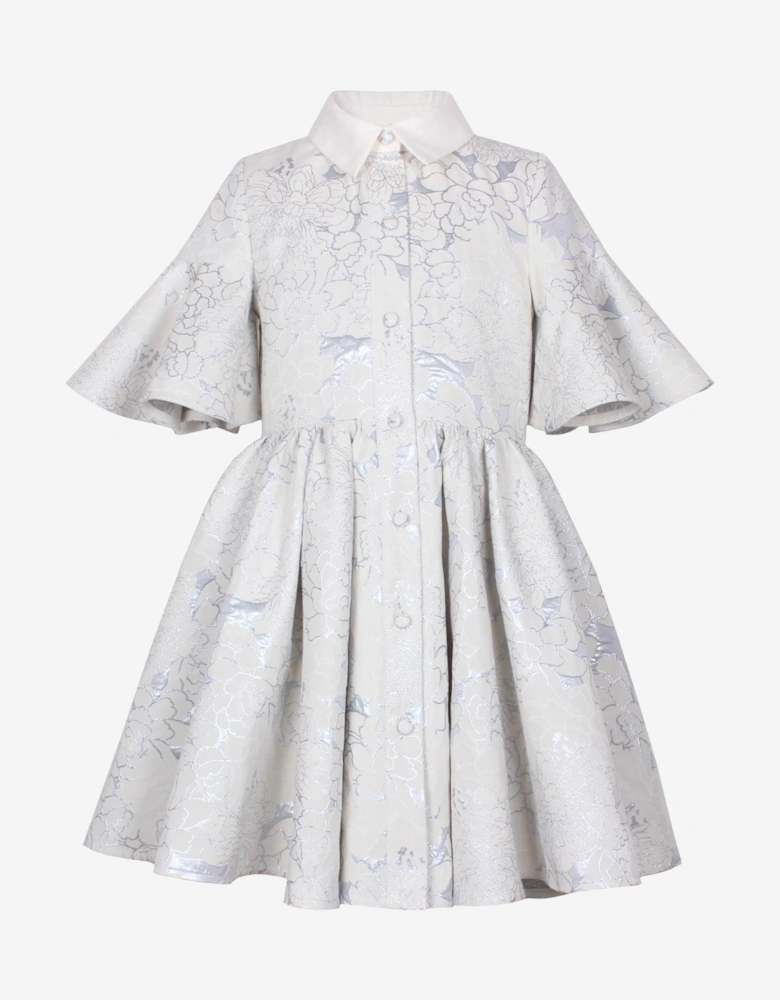 Girls Little Sister Flower Jacquard Dress in Blue