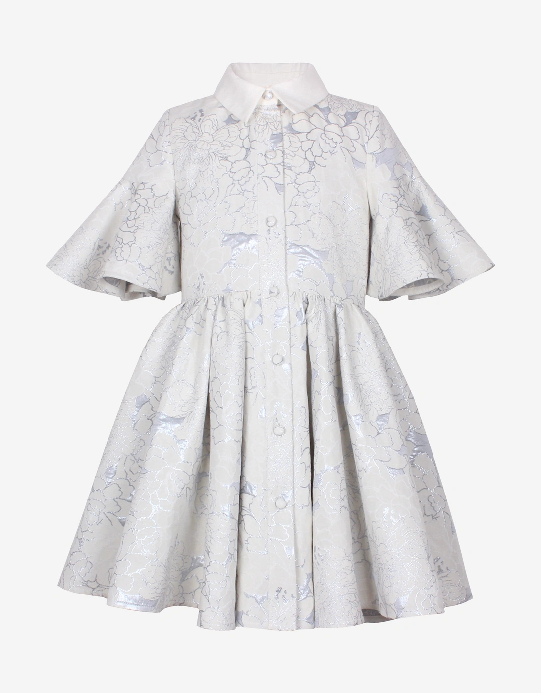 Girls Little Sister Flower Jacquard Dress in Blue, 5 of 4