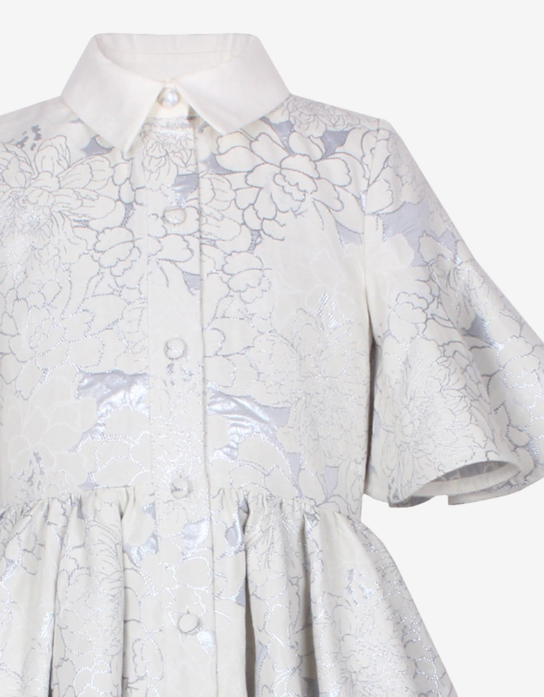 Girls Little Sister Flower Jacquard Dress in Blue