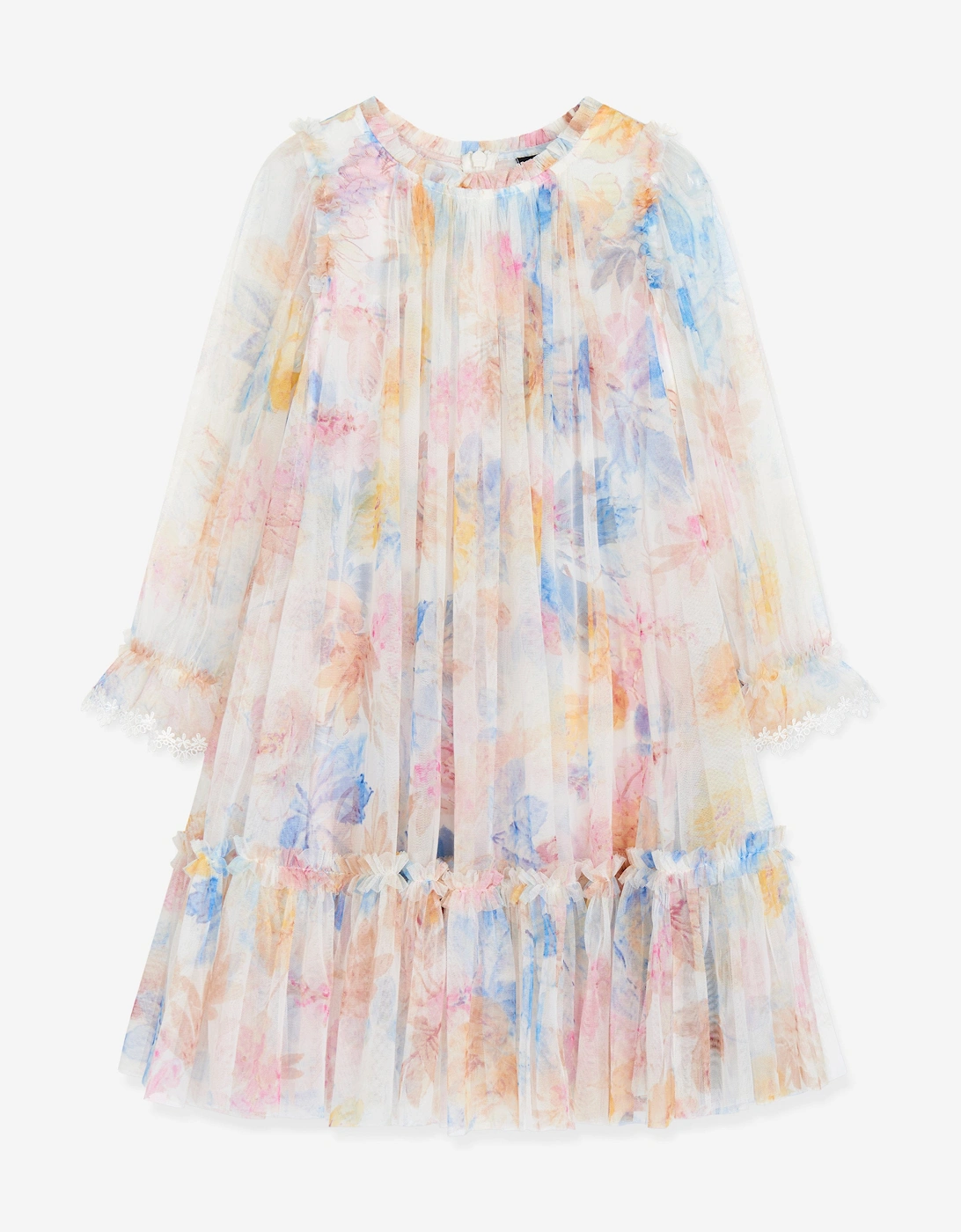 Girls Tulle Mariannes Floral Dress in White, 6 of 5