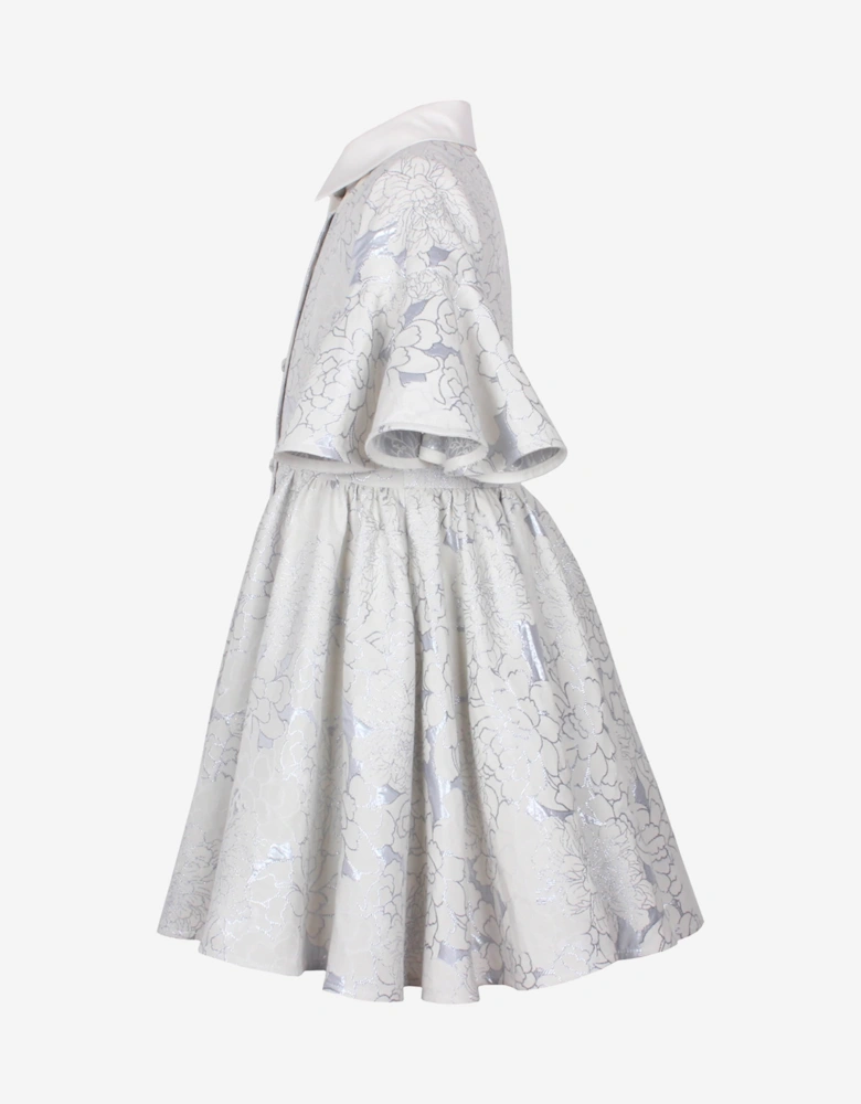Girls Little Sister Flower Jacquard Dress in Blue