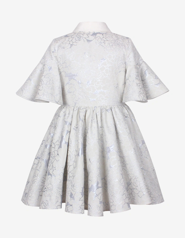 Girls Little Sister Flower Jacquard Dress in Blue