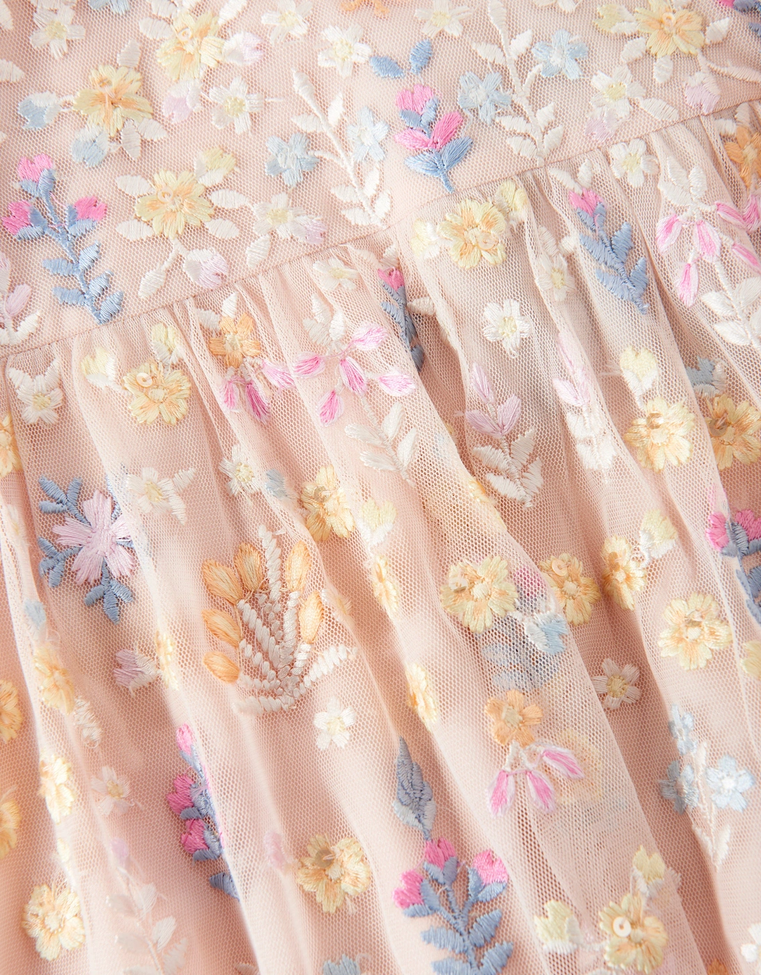 Girls Tulle Flowerbed Embroidery Dress in Pink