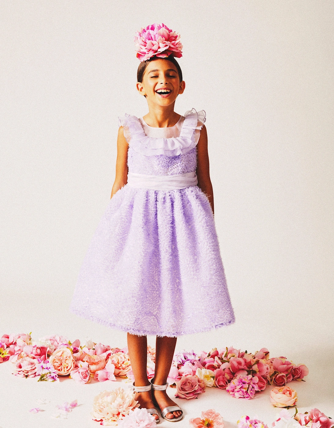 Girls Silk Georgette Occasion Dress in Purple
