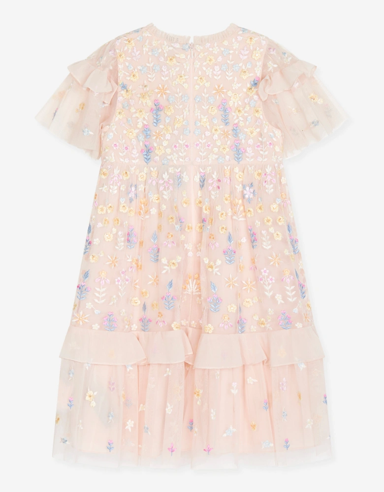 Girls Tulle Flowerbed Embroidery Dress in Pink