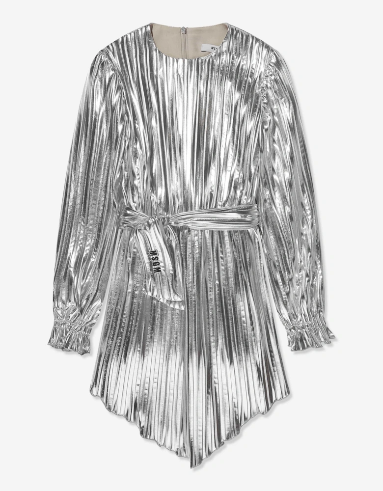 Girls Pleated Dress in Silver