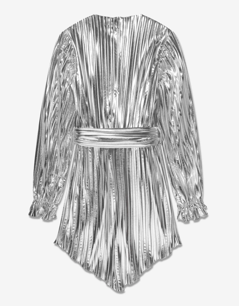 Girls Pleated Dress in Silver