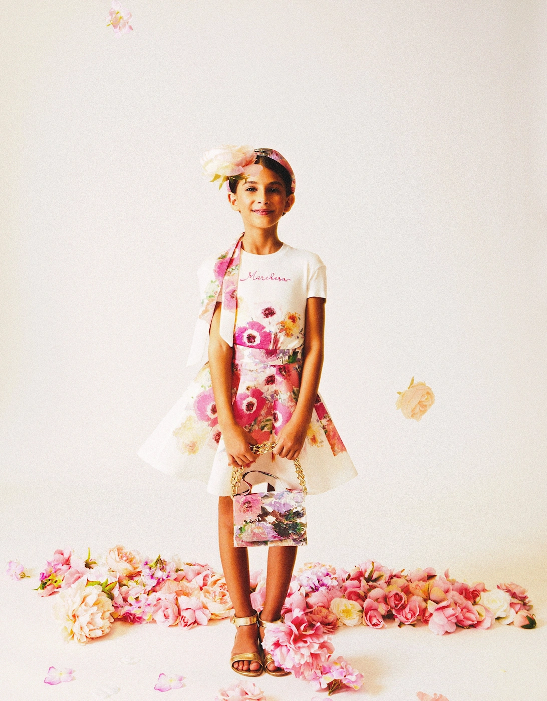 Girls Flower Print Skirt in Multicolour