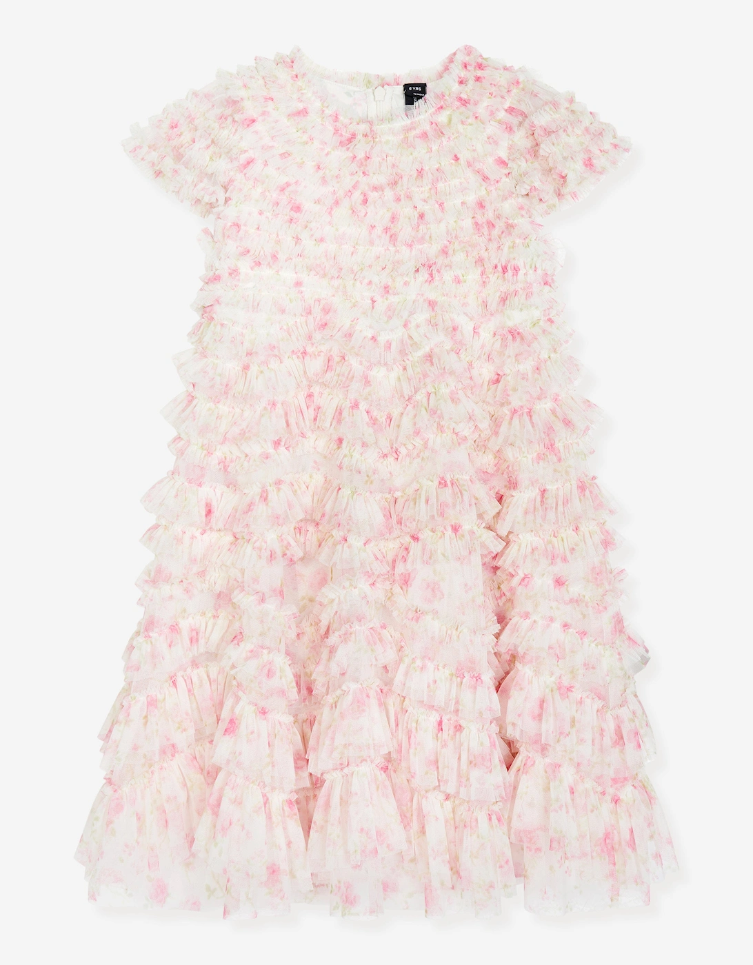 Girls Tulle Rose Ditsy Ruffle Dress in Pink, 5 of 4