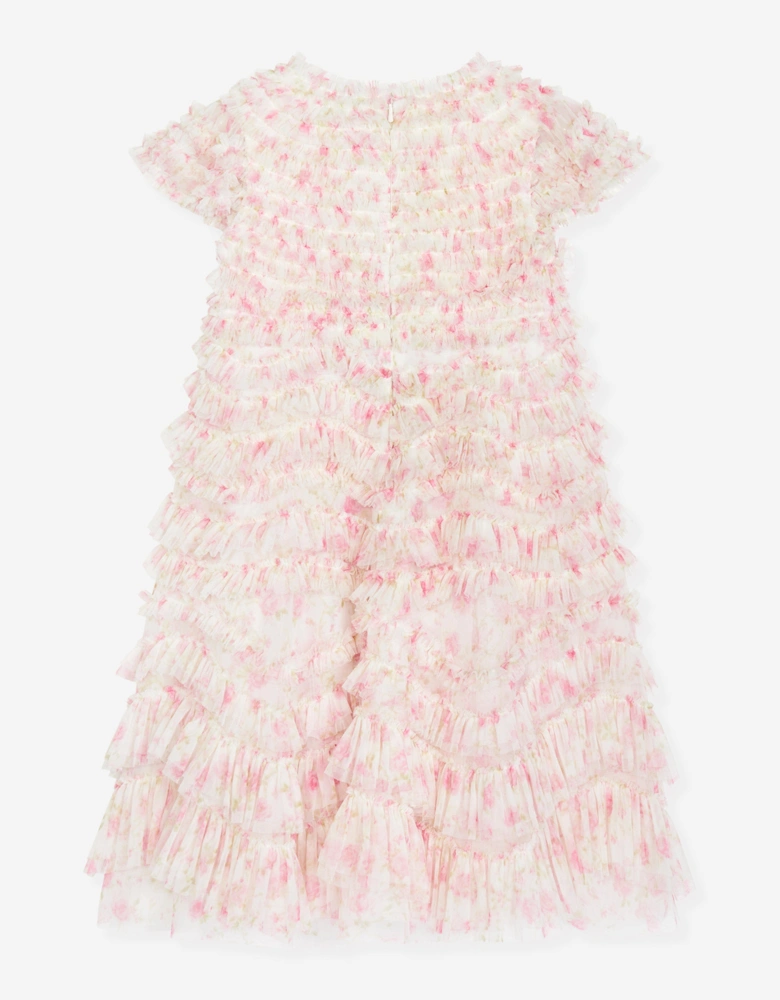 Girls Tulle Rose Ditsy Ruffle Dress in Pink
