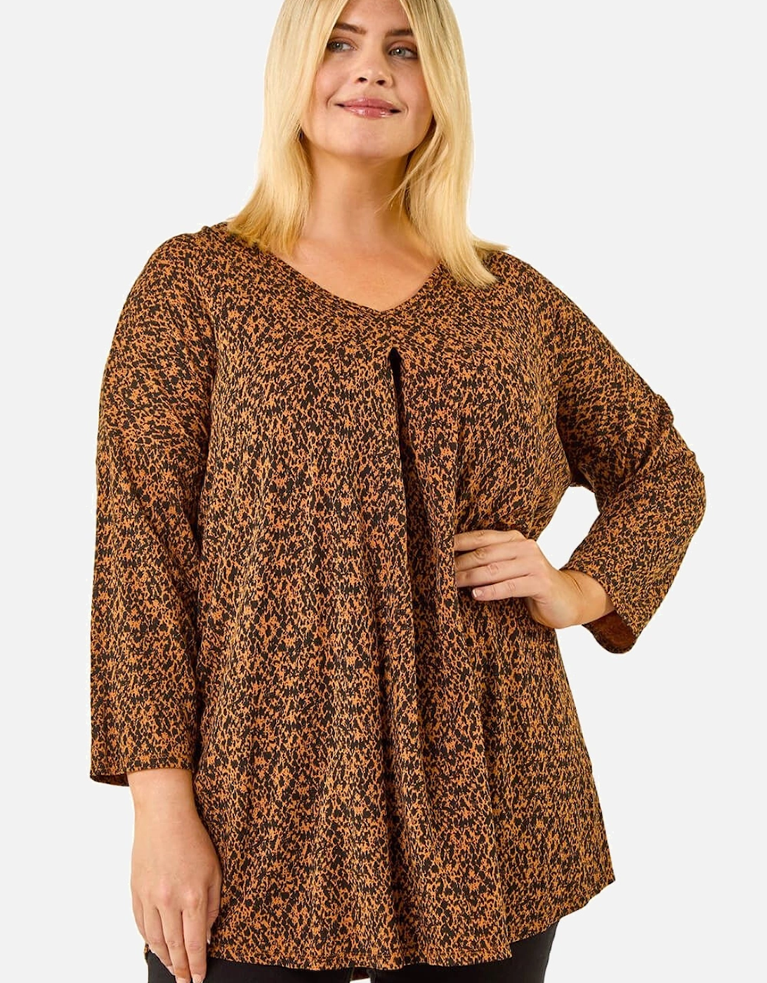 Curve Spot Print V-Neck Tunic Top, 2 of 1