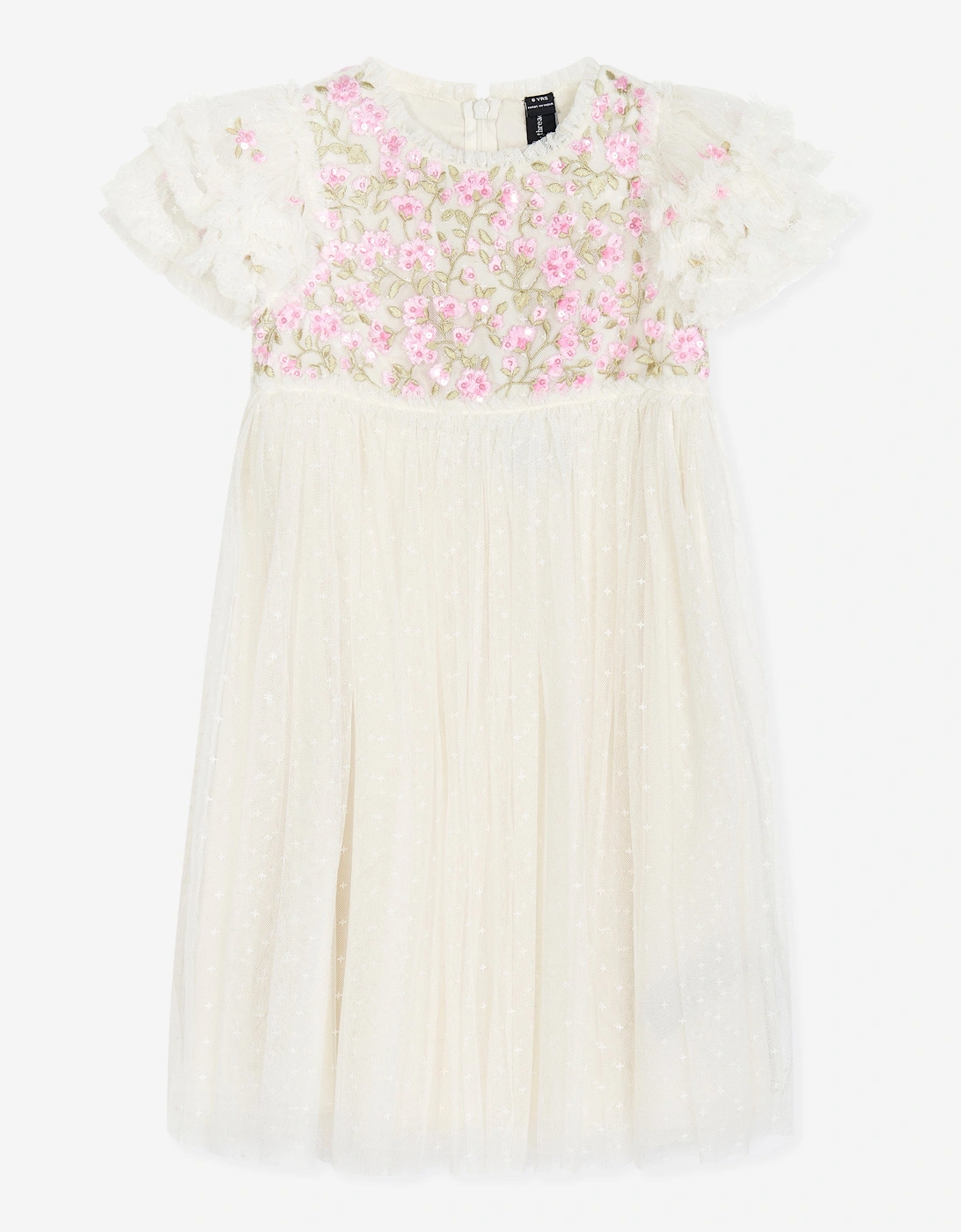 Girls Tulle Posy Bodice Dress in Pink, 6 of 5