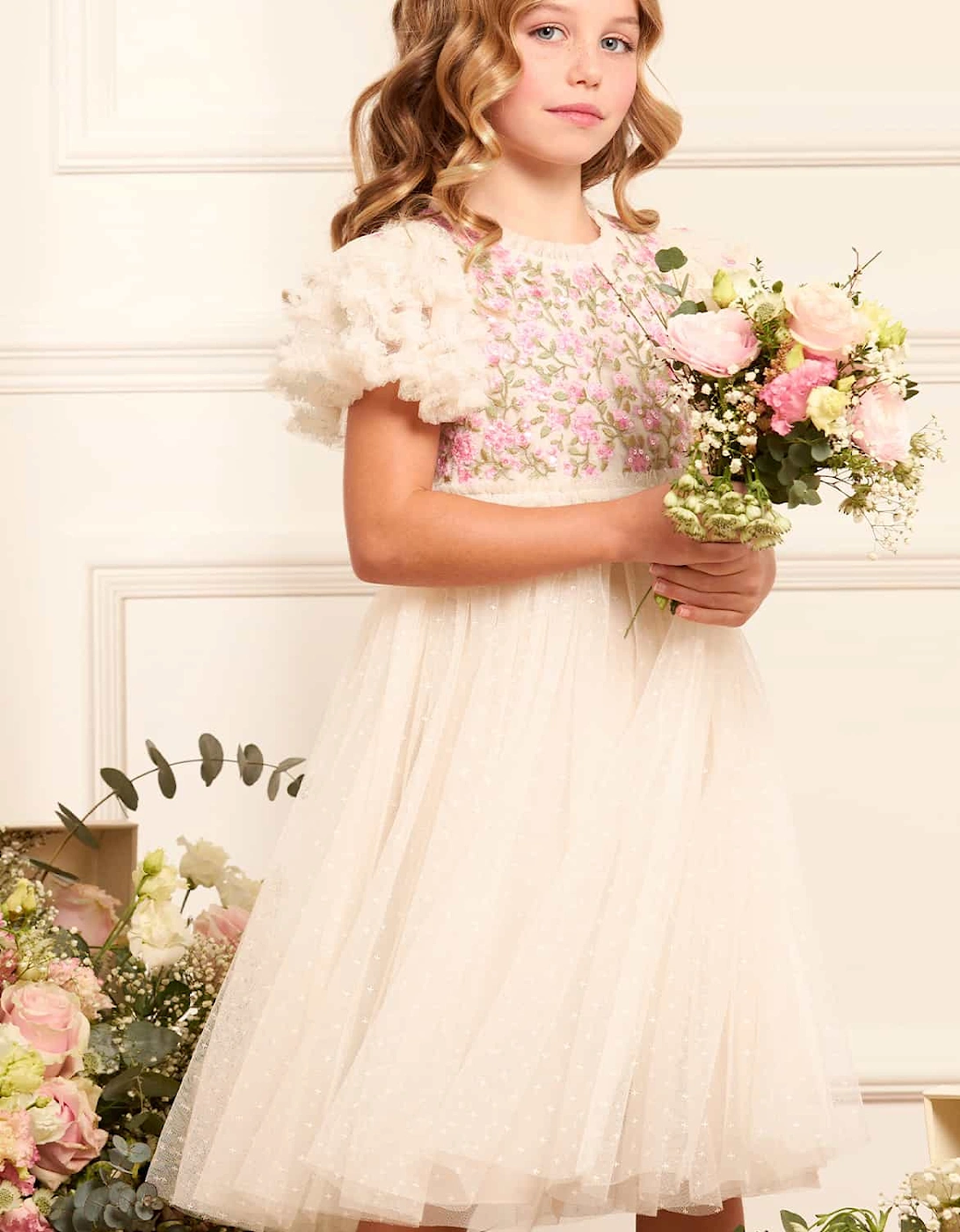 Girls Tulle Posy Bodice Dress in Pink