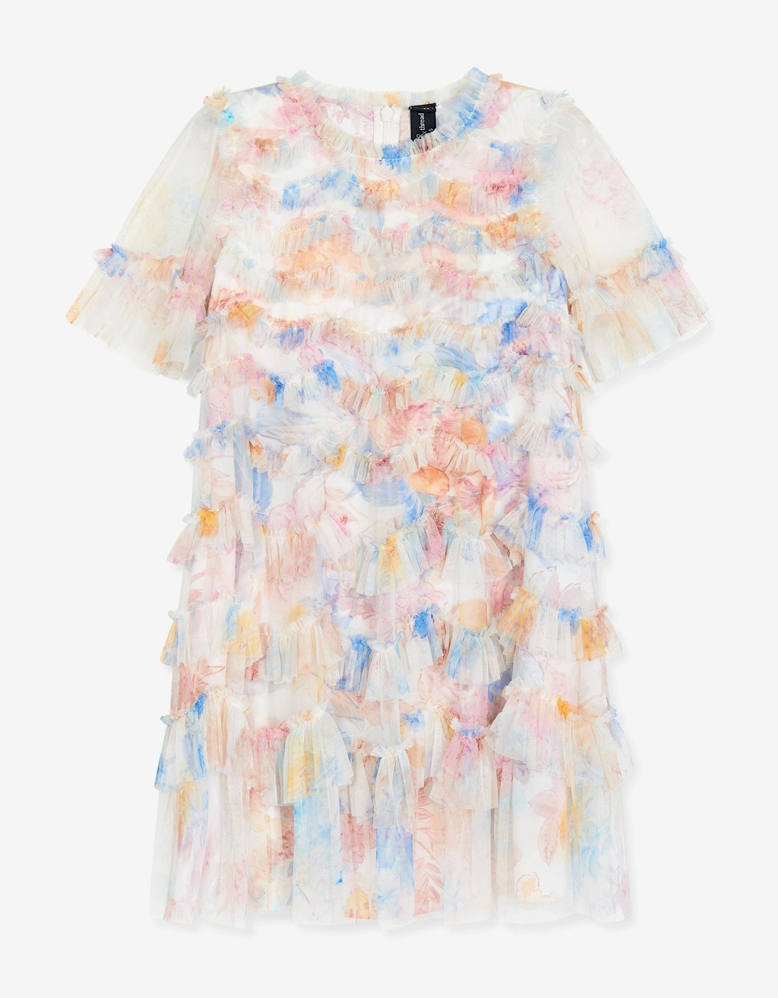 Girls Tulle Mariannes Floral Scallop Ruffle Dress in White, 6 of 5