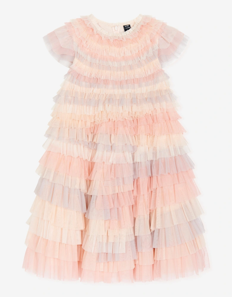 Girls Tulle Petra Ruffle Dress in Pink