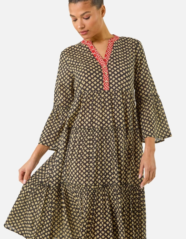 Geometric Tiered Midi Dress