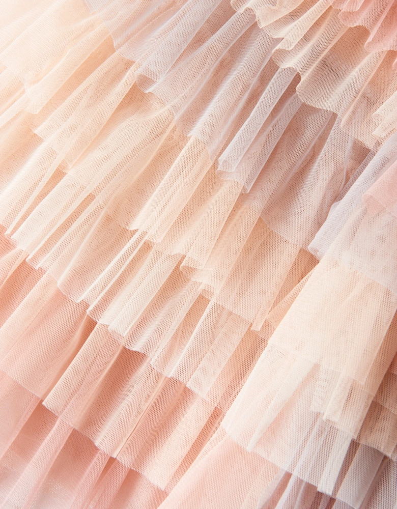 Girls Tulle Petra Ruffle Dress in Pink