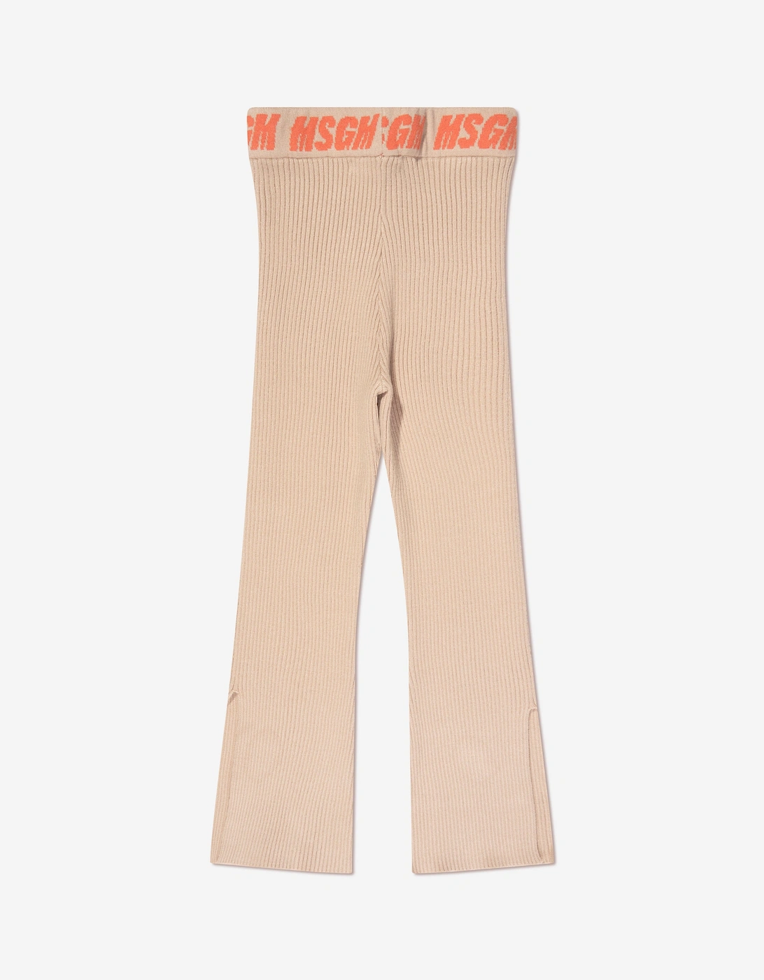Girls Rib Knitted Flared Pants in Beige