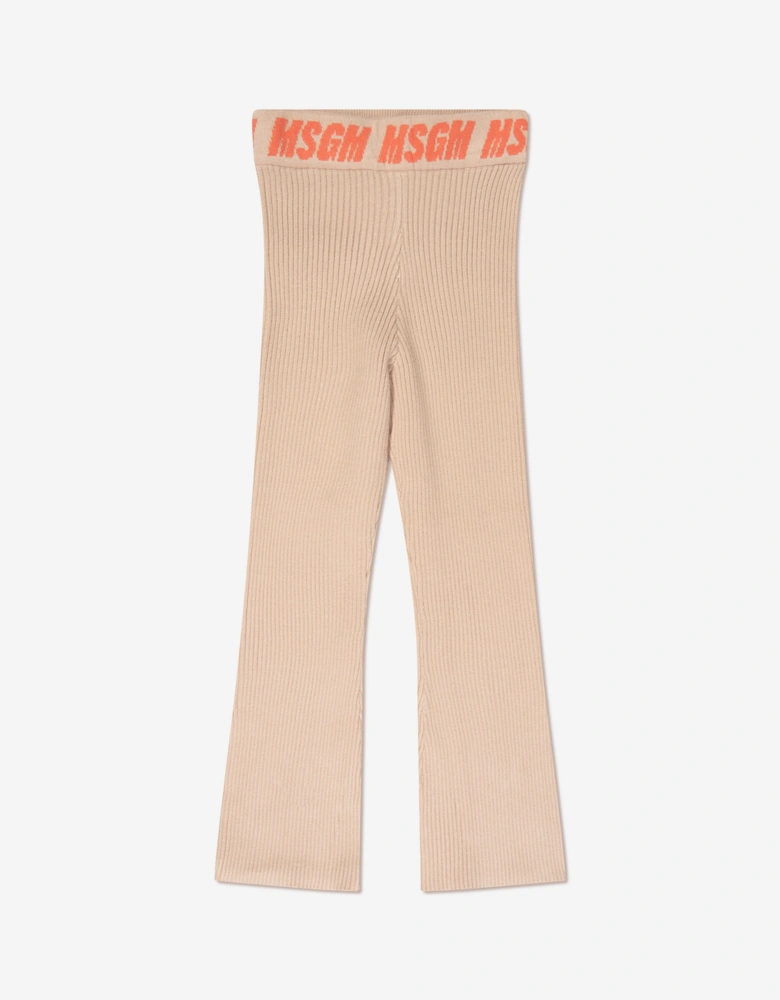 Girls Rib Knitted Flared Pants in Beige