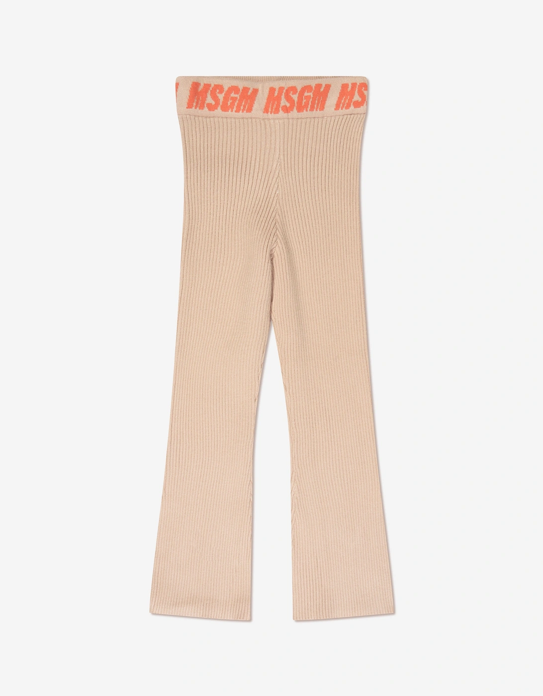 Girls Rib Knitted Flared Pants in Beige, 5 of 4