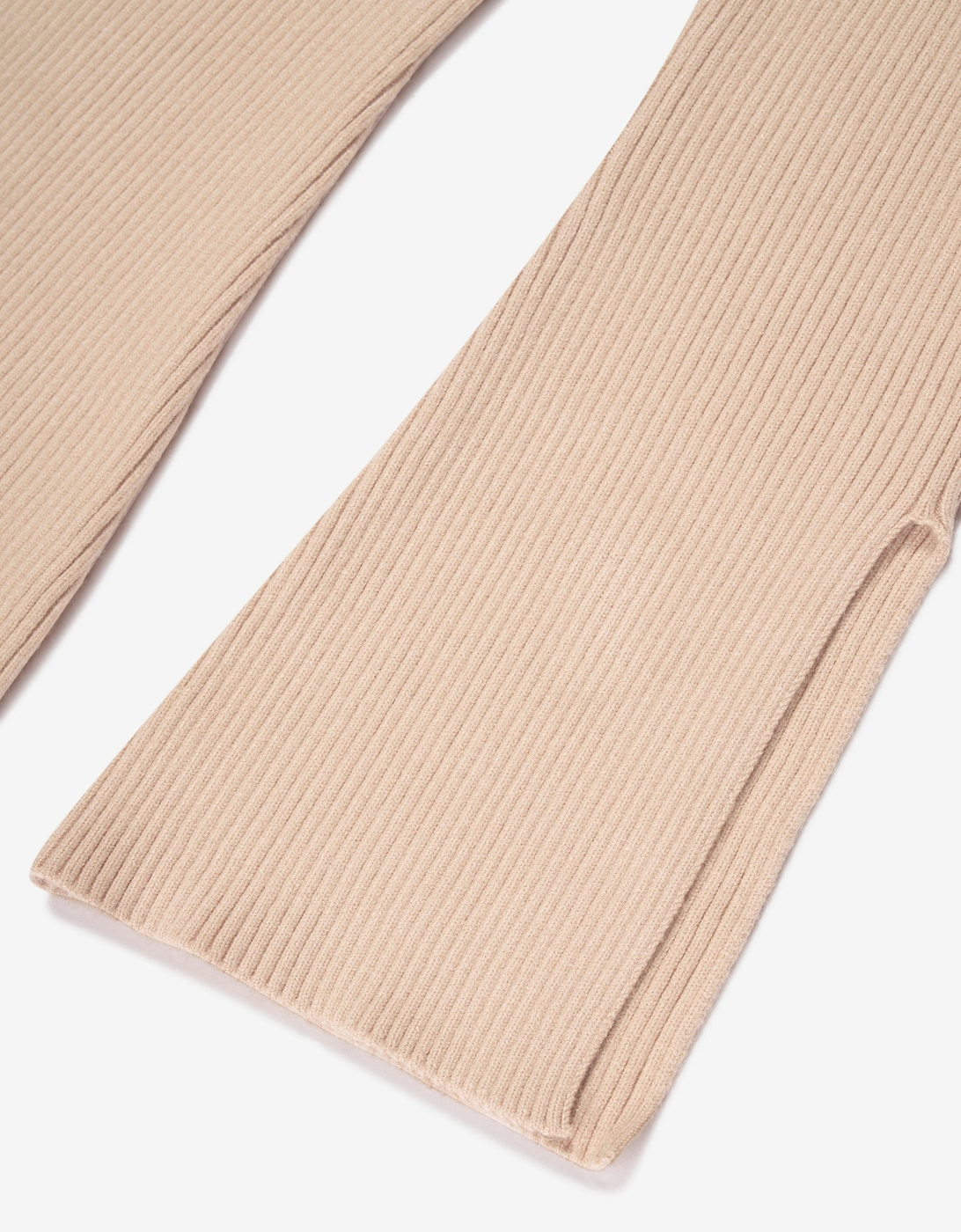 Girls Rib Knitted Flared Pants in Beige