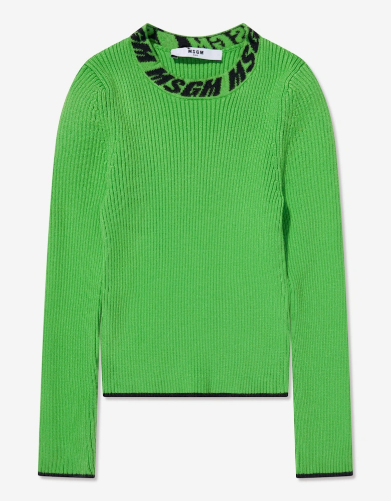 Girls Rib Knitted Turtleneck Jumper in Green
