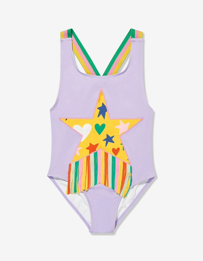 Girls Fringed Star Swimsuit in Purple