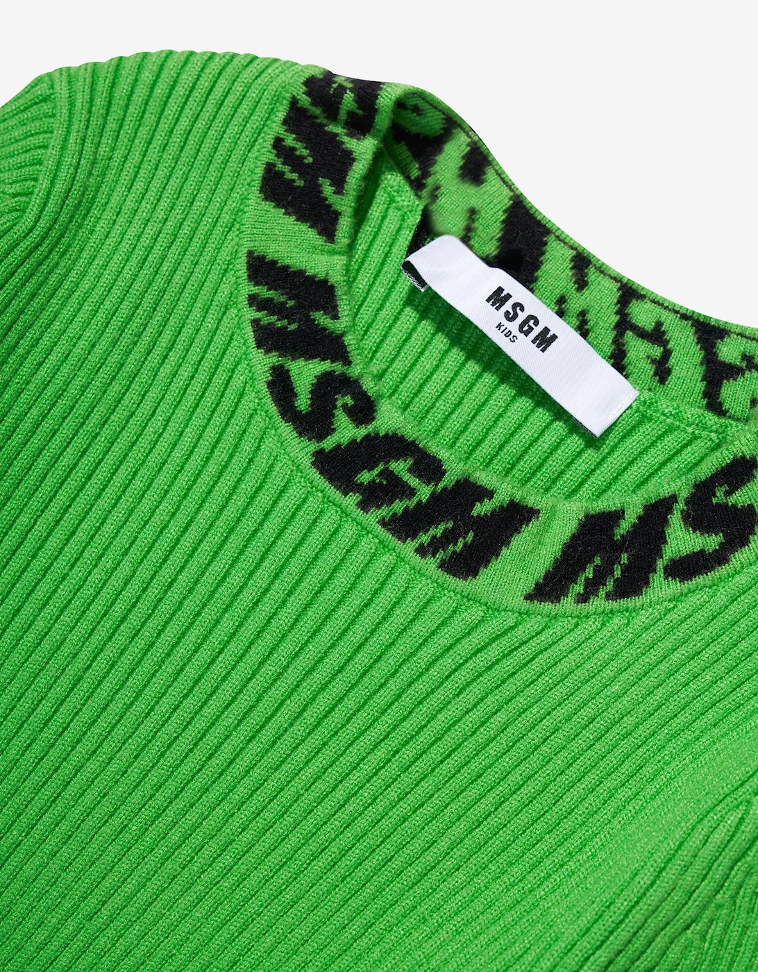 Girls Rib Knitted Turtleneck Jumper in Green