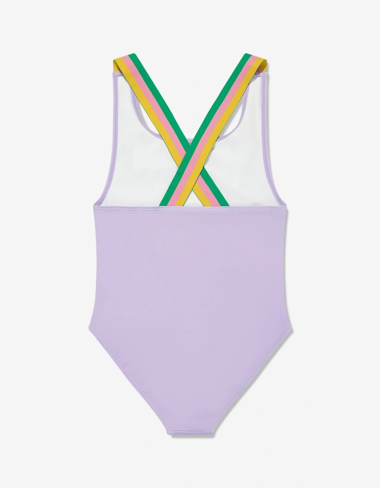 Girls Fringed Star Swimsuit in Purple
