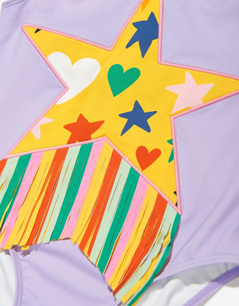 Girls Fringed Star Swimsuit in Purple