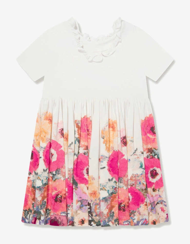 Girls Logo Embroidered Floral Dress in Multicolour