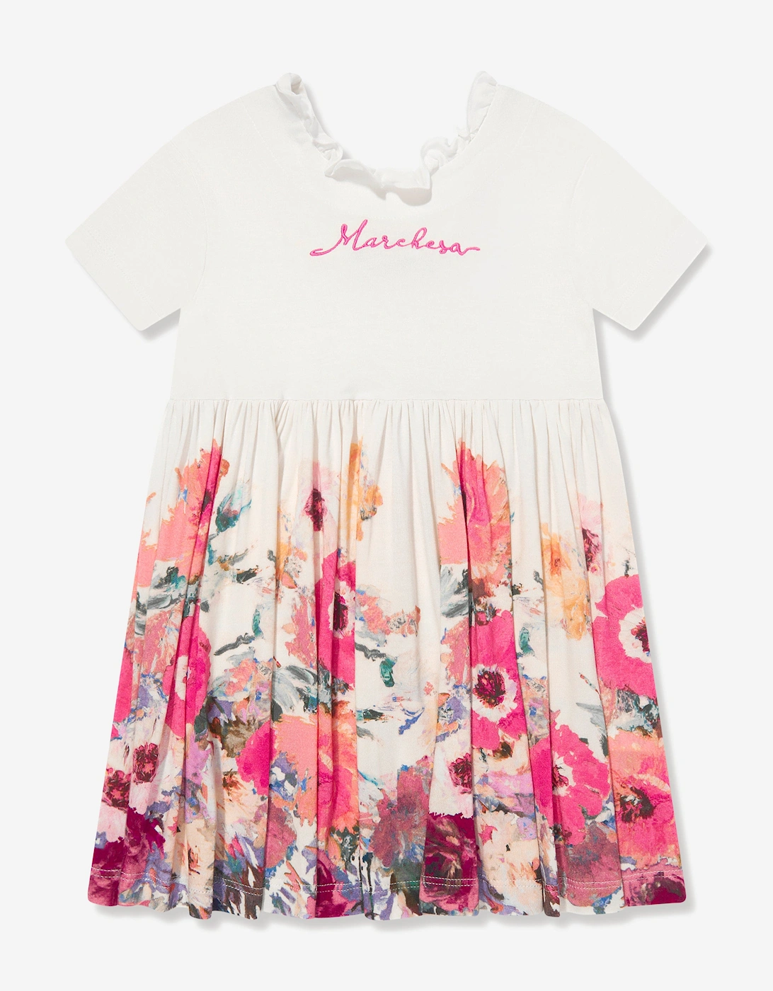 Girls Logo Embroidered Floral Dress in Multicolour, 5 of 4