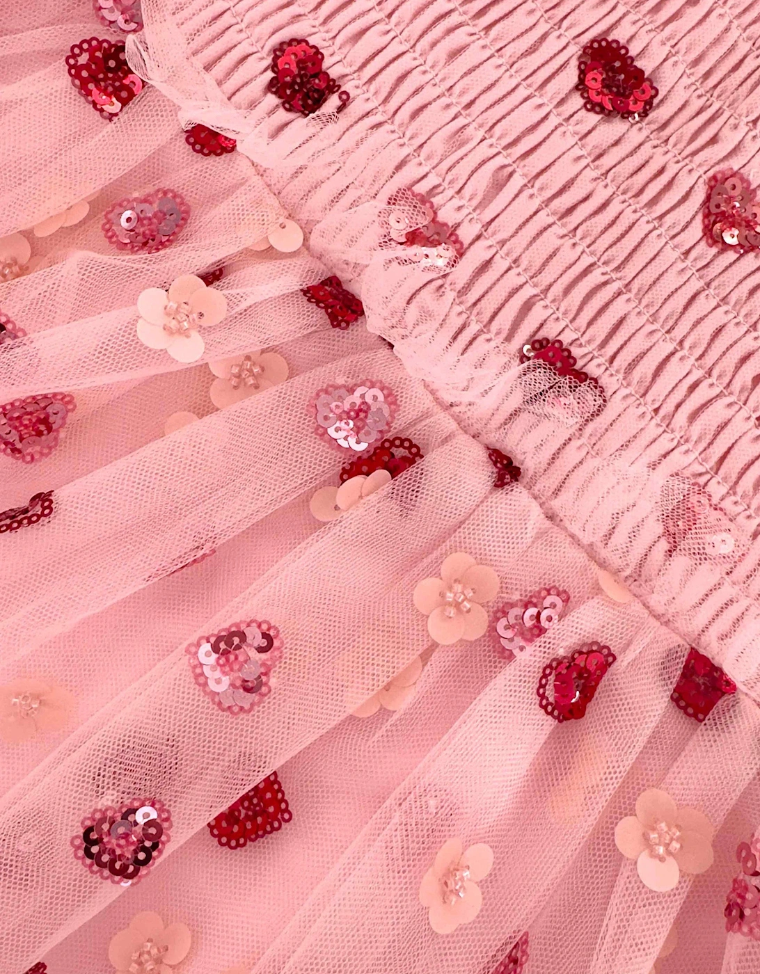 Girls Mesh Heart Sequin Dress in Pink