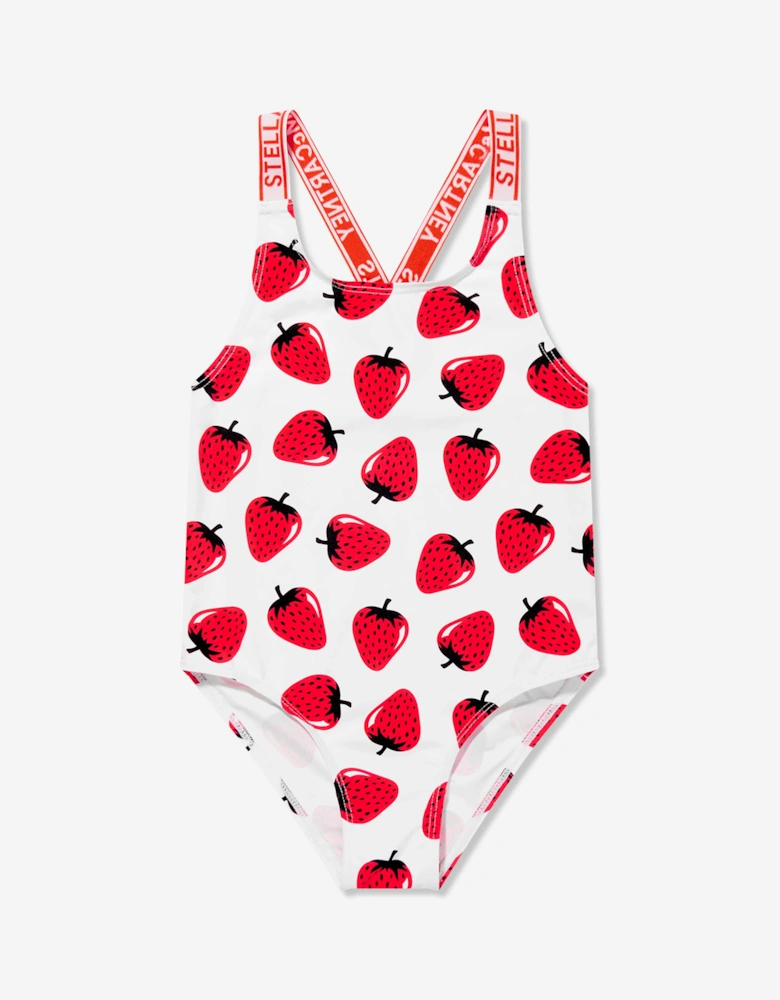Girls Strawberry Swimsuit in White