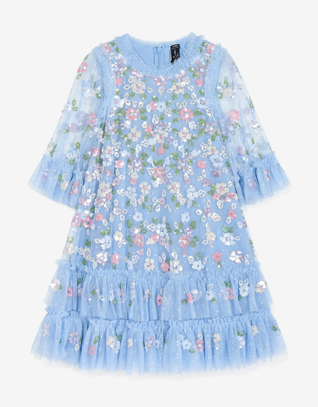 Girls Tulle Sequin Bloom Dress in Blue, 6 of 5