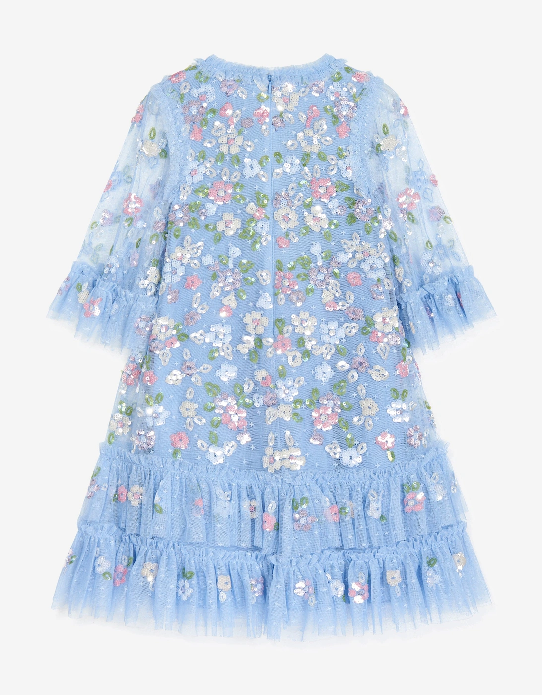 Girls Tulle Sequin Bloom Dress in Blue