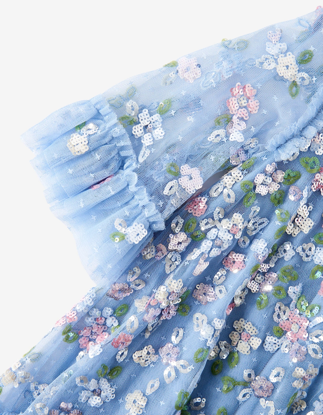 Girls Tulle Sequin Bloom Dress in Blue