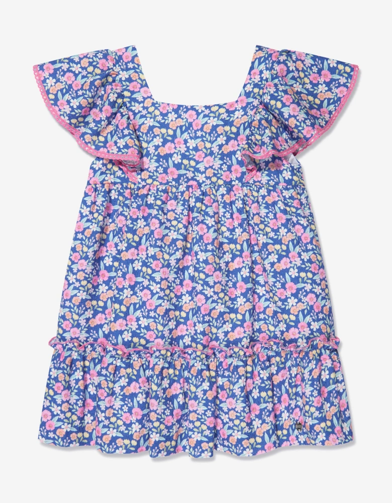 Girls Floral Cotton Dress in Multicolour