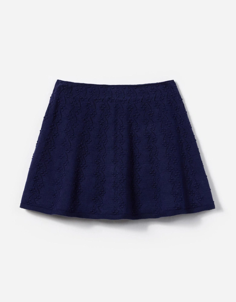 Girls Textured Knit Skirt in Navy