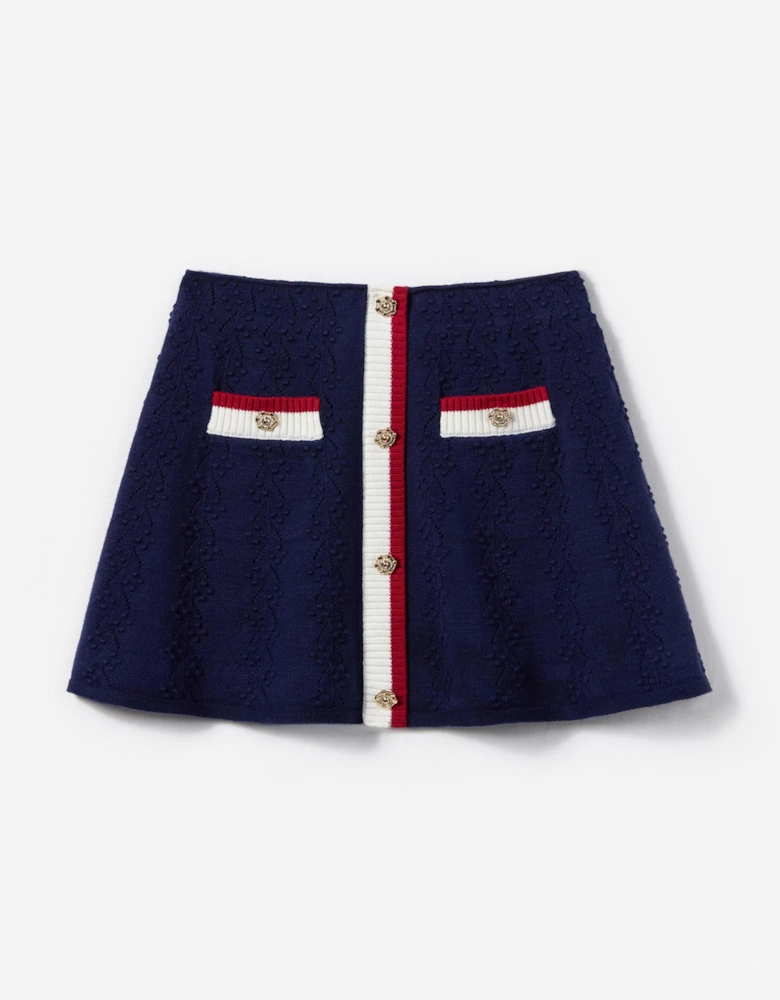 Girls Textured Knit Skirt in Navy
