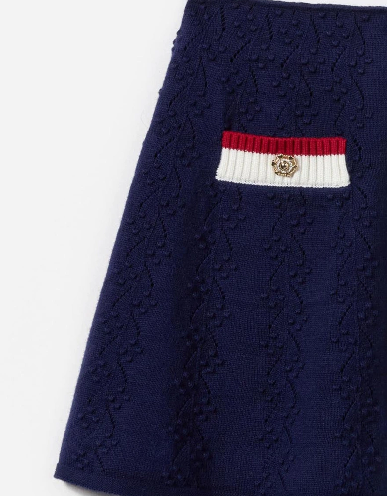Girls Textured Knit Skirt in Navy