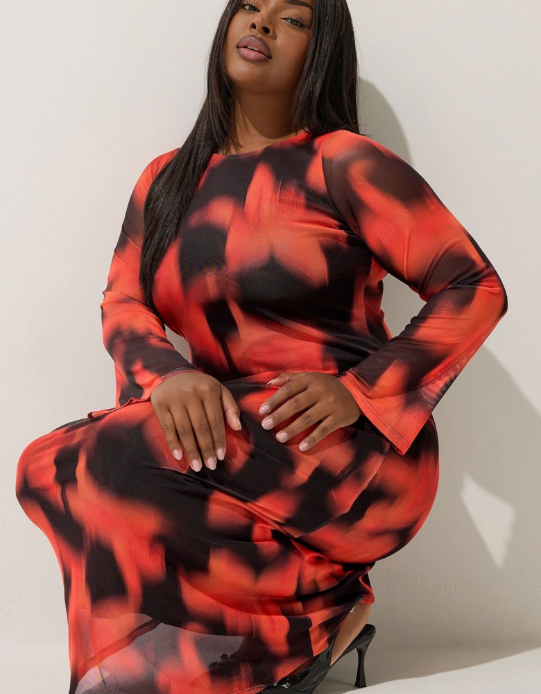 Floral Mesh Midaxi Dress