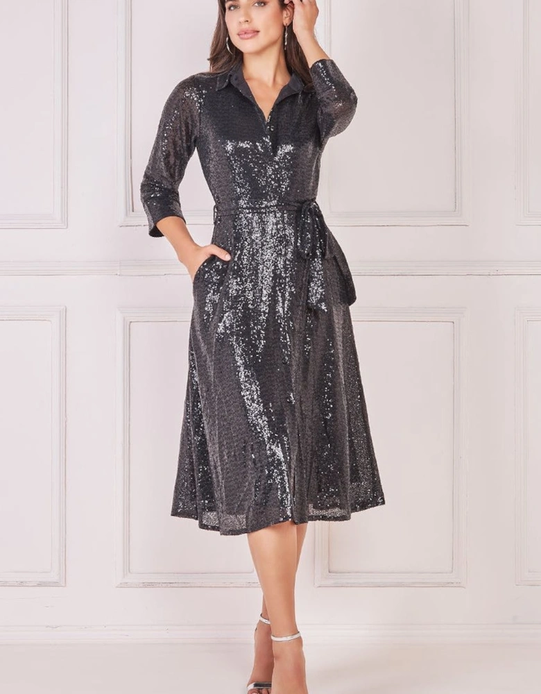 Sequin Skater Shirt Dress