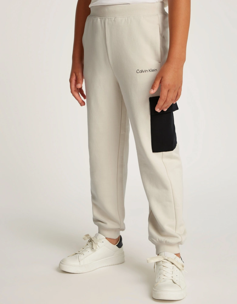 Boys Colourblock Cargo Joggers in Ivory