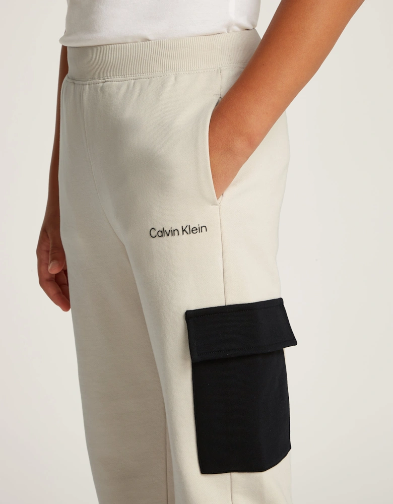 Boys Colourblock Cargo Joggers in Ivory